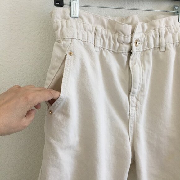 ZARA High Waist Baggy Fit Paper Bag Carrot Leg Ankle Rigid Womens 6 Ivory - Picture 5 of 15